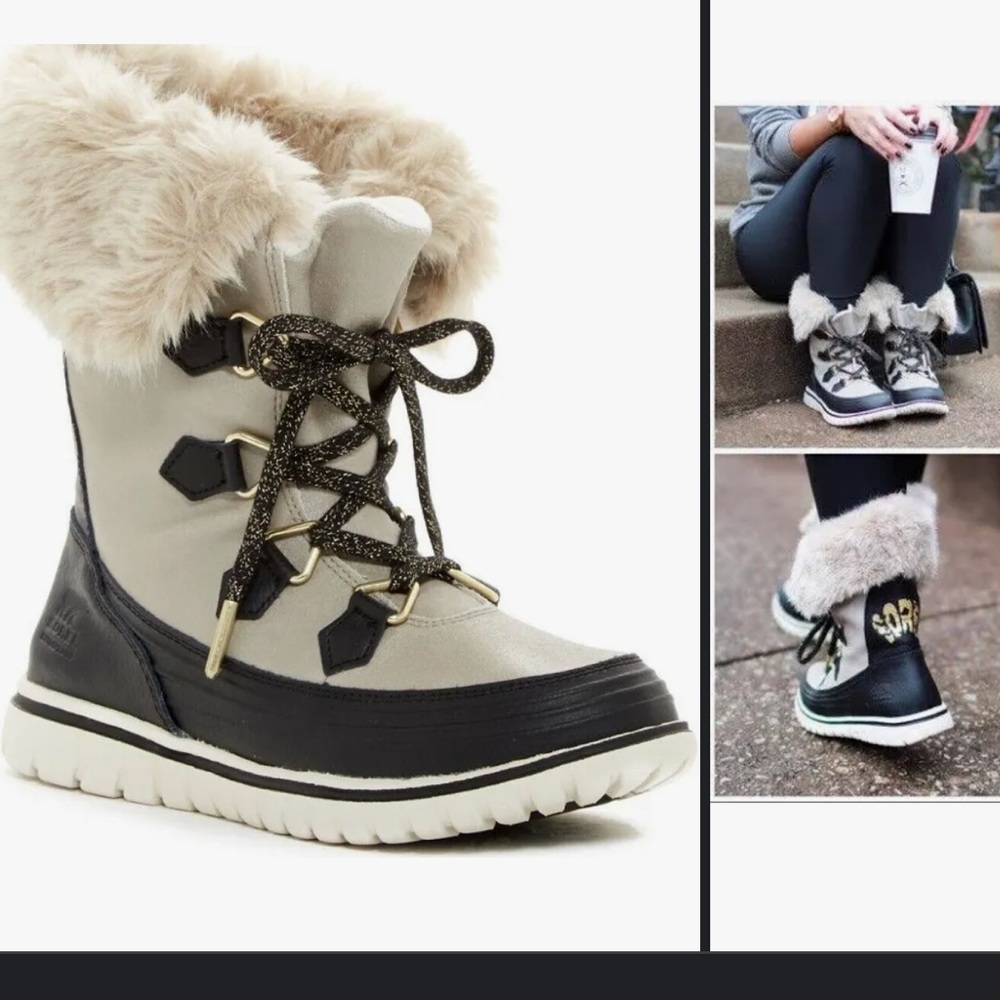Sorel Womens Size 7.5 Snowdance Lace Faux Fur Lined Waterproof Boots Sliver Sage